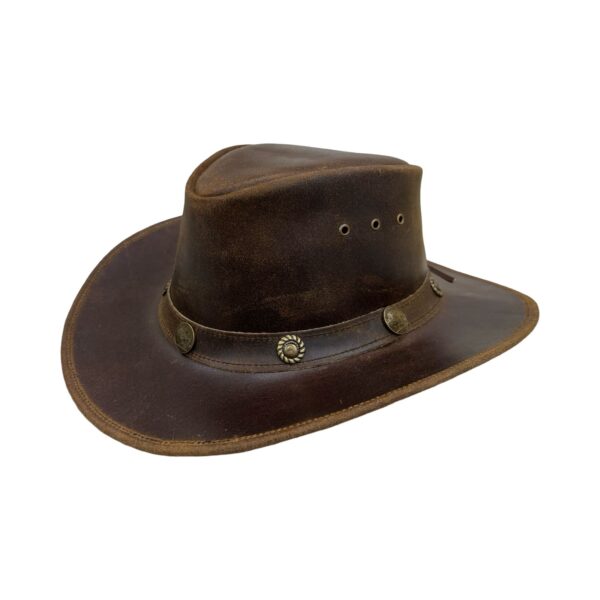 Cowboy Brown Combat Leather Hat - Image 3