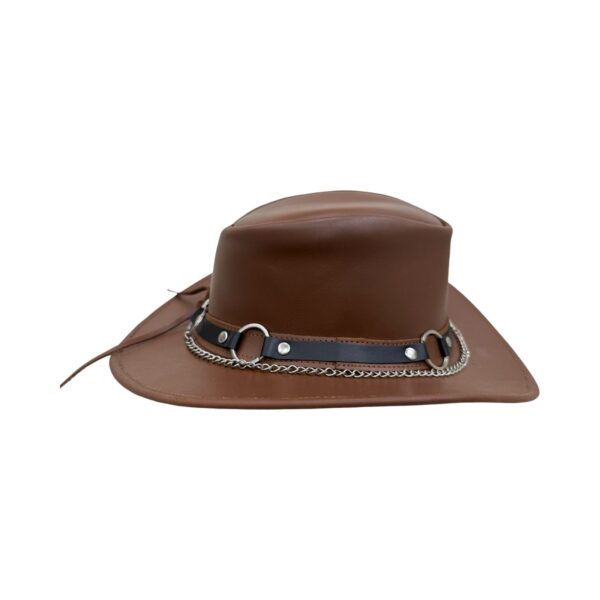 Cowboy Chained Tan Leather Hat - Image 4