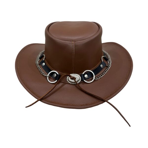 Cowboy Chained Tan Leather Hat - Image 5