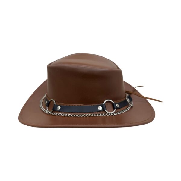 Cowboy Chained Tan Leather Hat - Image 3